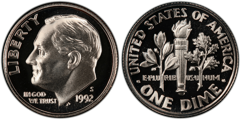 1992-S Roosevelt Dime — Deep Cameo proof